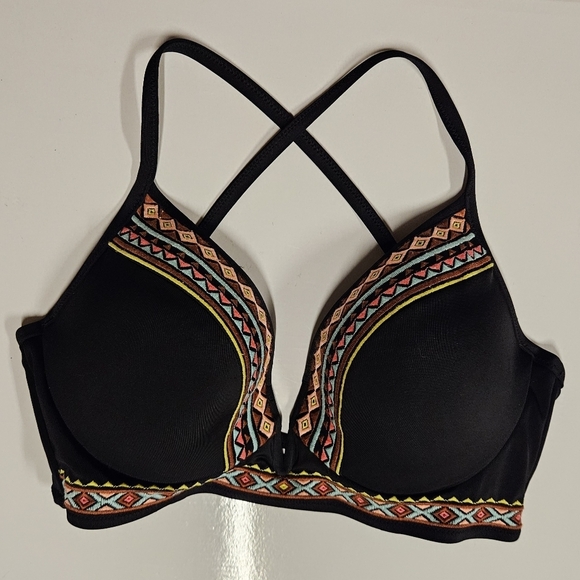 Shade & Shore Other - Shade & Shore Black  Aztec Western print  Embroidered Bikini Top size 34 D